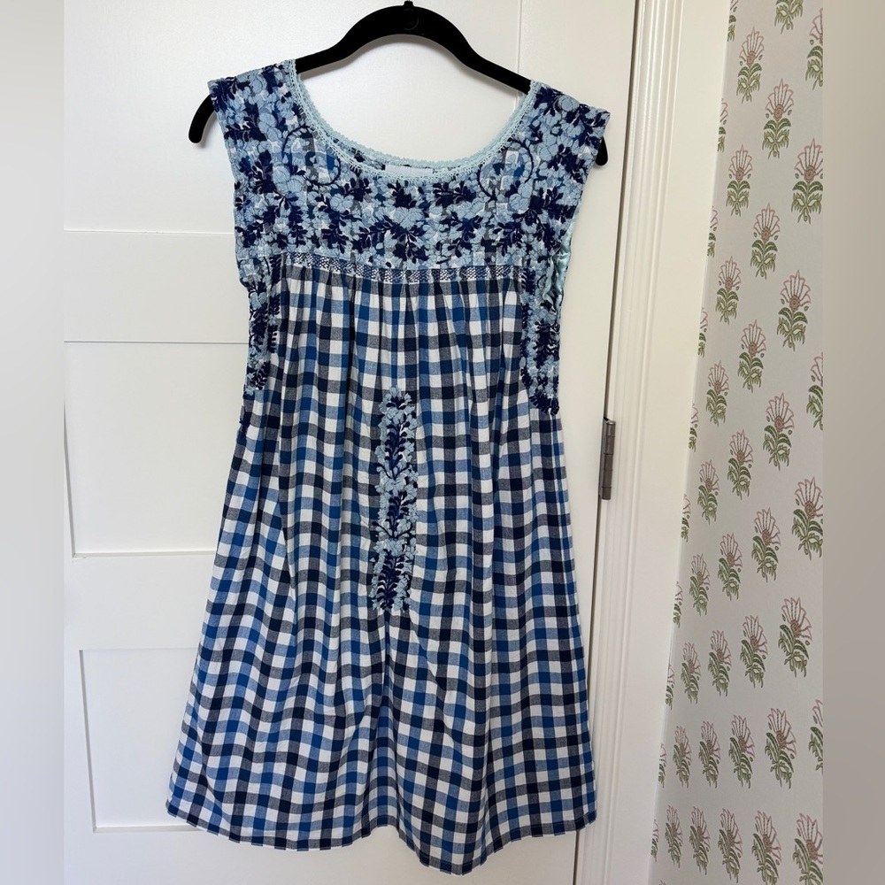Mi Golondrina blue gingham sleeveless dress